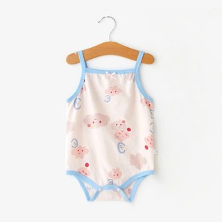 Bộ Bodysuit 2 dây cotton thông hơi thoáng khí, mềm mịn, mỏng mát mùa hè họa tiết kiểu dáng đáng yêu cho bé gái