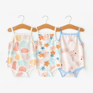 Bộ Bodysuit 2 dây cotton thông hơi thoáng khí, mềm mịn, mỏng mát mùa hè họa tiết kiểu dáng đáng yêu cho bé gái