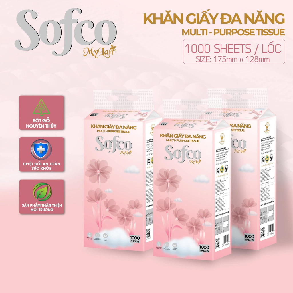 K243_ Giấy rút đa năng cao cấp Sofco 4 lớp (1000 tờ/bịch) TẶNG 2 móc treo tường