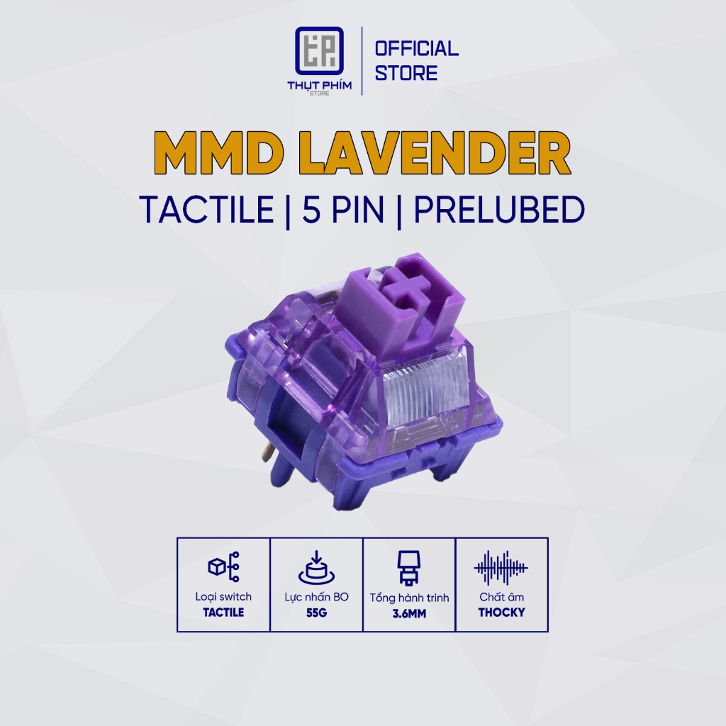 Switch MMD Lavender Purple Tactile 5 pin lực nhấn 55g Công tắc bàn phím cơ Thụt Phím Store