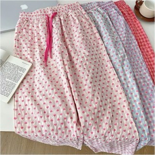 Quần kẻ caro tim Yến Tee Shop kiểu quần ống suông dễ mặc hoạ tiết dễ thương cho nữ