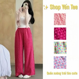 Quần kẻ caro tim Yến Tee Shop kiểu quần ống suông dễ mặc hoạ tiết dễ thương cho nữ