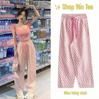 Quần kẻ caro tim Yến Tee Shop kiểu quần ống suông dễ mặc hoạ tiết dễ thương cho nữ
