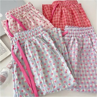 Quần kẻ caro tim Yến Tee Shop kiểu quần ống suông dễ mặc hoạ tiết dễ thương cho nữ
