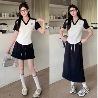 Set thun nữ thêu nơ thiết kế, set áo và chân váy babytee form vừa tiểu thư nhẹ nhàng, set đồ nữ áo và quần đi chơi