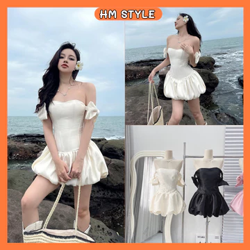 Váy cúp ngực dáng bí đính nơ, Đầm Corset đi biển bồng bềnh có mút ngực HV405