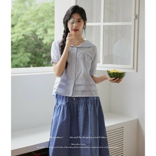 Áo cổ thủy thủ màu xanh babydoll ngắn tay phong cách Hàn Quốc -K5