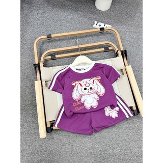 B08 Bộ quần áo cộc tay mùa hè cho bé gái in hình Baby three nhiều màu,Bộ đồ bé gái size 10-30kg
