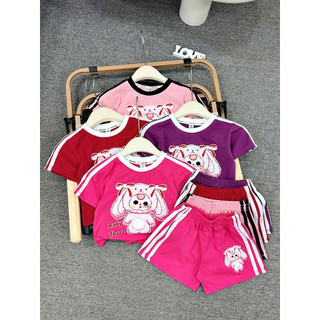 B08 Bộ quần áo cộc tay mùa hè cho bé gái in hình Baby three nhiều màu,Bộ đồ bé gái size 10-30kg