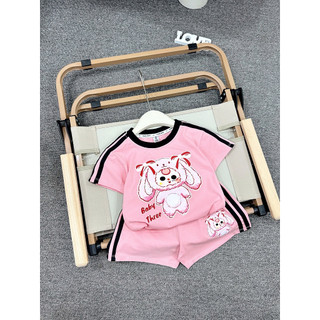 B08 Bộ quần áo cộc tay mùa hè cho bé gái in hình Baby three nhiều màu,Bộ đồ bé gái size 10-30kg