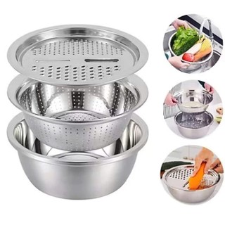 Bộ rổ và chậu inox kèm mâm nạo và gọt vỏ rau, củ, quả 3 trong 1 đa năng, tiện dụng, tiết kiệm
