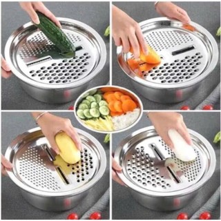 Bộ rổ và chậu inox kèm mâm nạo và gọt vỏ rau, củ, quả 3 trong 1 đa năng, tiện dụng, tiết kiệm