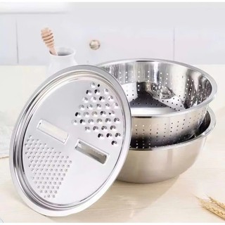 Bộ rổ và chậu inox kèm mâm nạo và gọt vỏ rau, củ, quả 3 trong 1 đa năng, tiện dụng, tiết kiệm