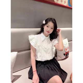 Áo cánh tiên bèo ngực cổ bẻ chất liệu đũi gân phong cách Hàn Quốc - K3
