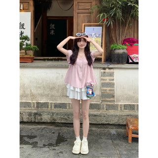 Áo cánh tiên babydoll tay xòe màu hồng phong cách Hàn Quốc phù hợp đi học đi làm đi chơi -K4