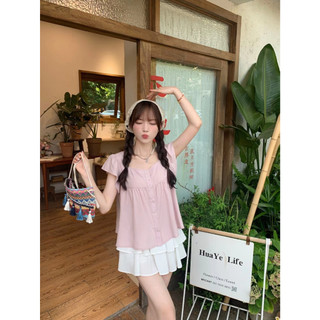 Áo cánh tiên babydoll tay xòe màu hồng phong cách Hàn Quốc phù hợp đi học đi làm đi chơi -K4