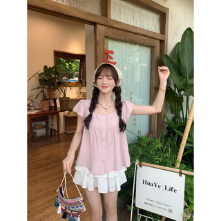 Áo cánh tiên babydoll tay xòe màu hồng phong cách Hàn Quốc phù hợp đi học đi làm đi chơi -K4