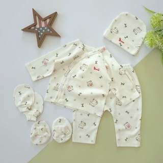 Bộ dài sơ sinh cúc chéo bao gồm nón vớ chính hãng Bunnybaby