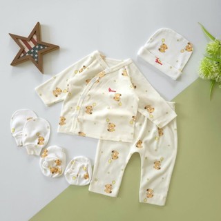 Bộ dài sơ sinh cúc chéo bao gồm nón vớ chính hãng Bunnybaby