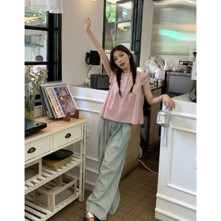 Áo kiểu babydoll cánh tiên bèo cổ xếp ly ngực màu hồng phong cách Hàn Quốc - K0