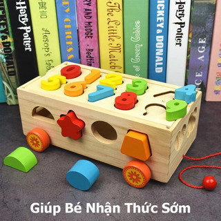 Đồ Chơi Gỗ - Xe Kéo Thả Số & Hình Khối- GIÚP BÉ PHÁT TRIỂN TAY, MẮT- LÀM QUEN VỚI CON SỐ, MẦU SẮC & HÌNH KHỐI