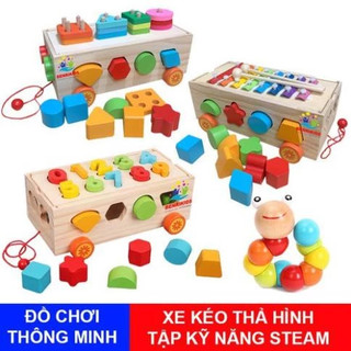 Đồ Chơi Gỗ - Xe Kéo Thả Số & Hình Khối- GIÚP BÉ PHÁT TRIỂN TAY, MẮT- LÀM QUEN VỚI CON SỐ, MẦU SẮC & HÌNH KHỐI