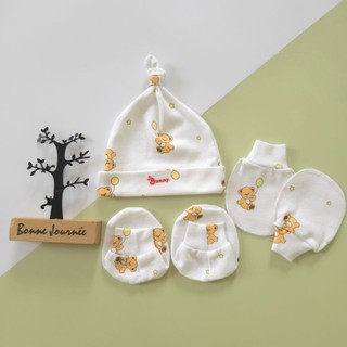 Set mũ + bao tay + bao chân sơ sinh chất đẹp Bunnybaby