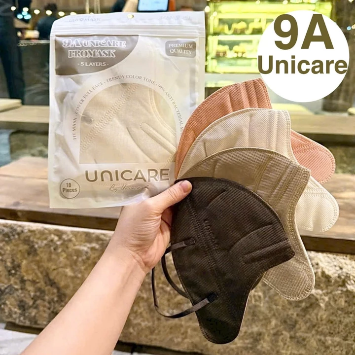 [100 Cái] Khẩu Trang 9A Unicare 5 Lớp Lọc, che kín mặt, chống nắng gò má và bụi mịn kháng khuẩn cao