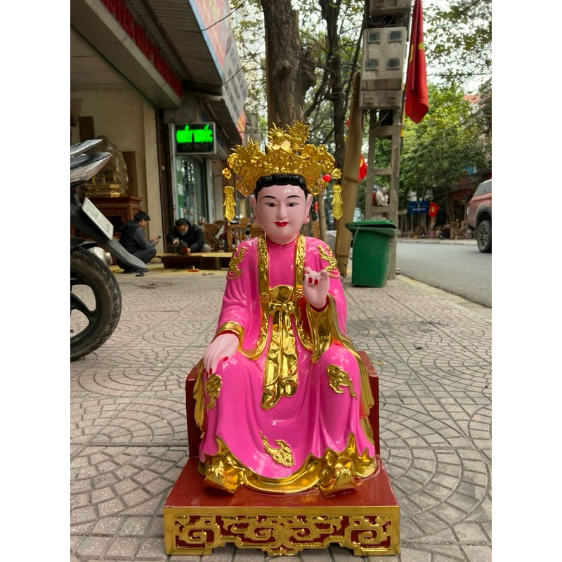 Tượng cô Chín gỗ mít ngồi song thất