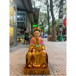 Tượng cô Chín gỗ mít ngồi song thất
