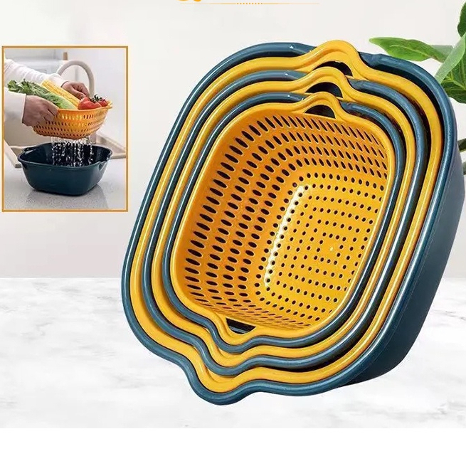 Set 6 món rổ kèm chậu bộ 3 rổ và chậu, thau nhựa rửa rau củ đựng hoa quả trái cây 2 lớp hình tròn chất liệu nhựa PP - ảnh 9