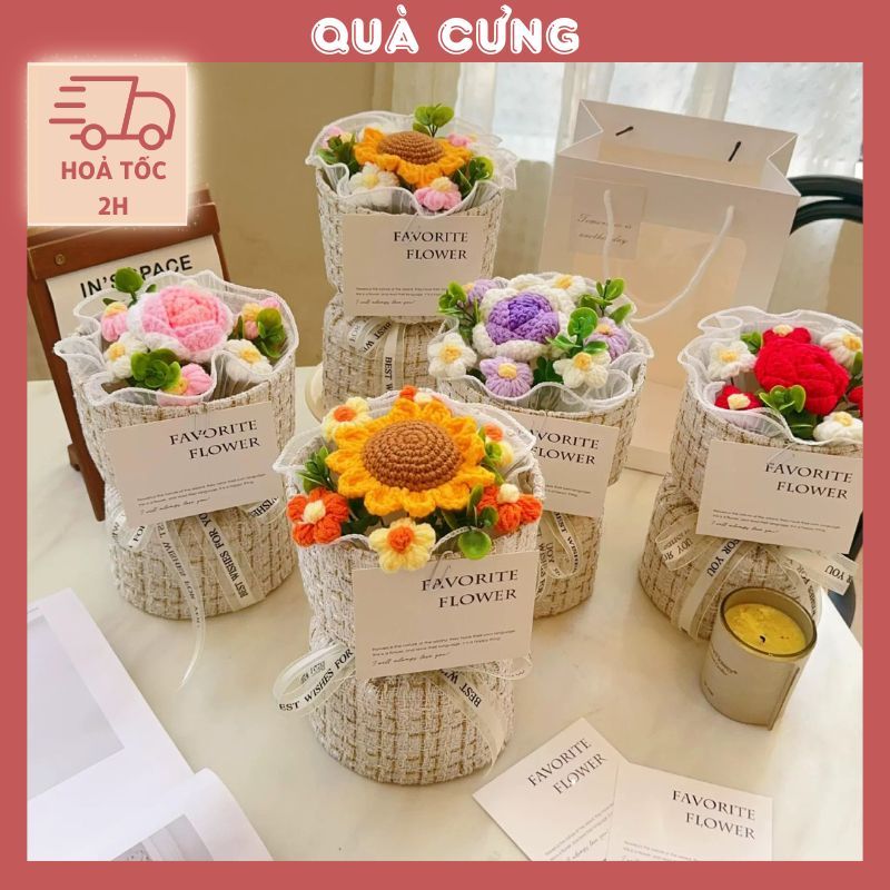 [CÓ VIDEO] Quà tặng bó hoa len mini vải dạ Tweed kèm túi đựng tặng sinh ...