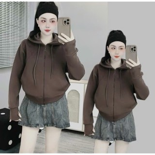 Áo Khoác Chống Nắng Tay Xỏ Ngón Có Túi Trong Nón To Màu Trơn Dễ Phối Đồ