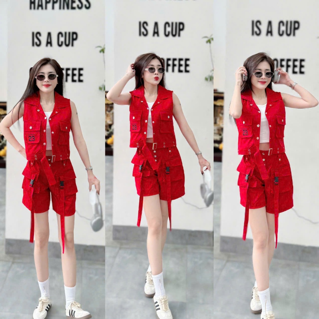 Bộ thể thao nữ chất kaki mềm quần short túi hộp + ao khoác ngoài, đi chơi,tập thể thao...(LT-11)