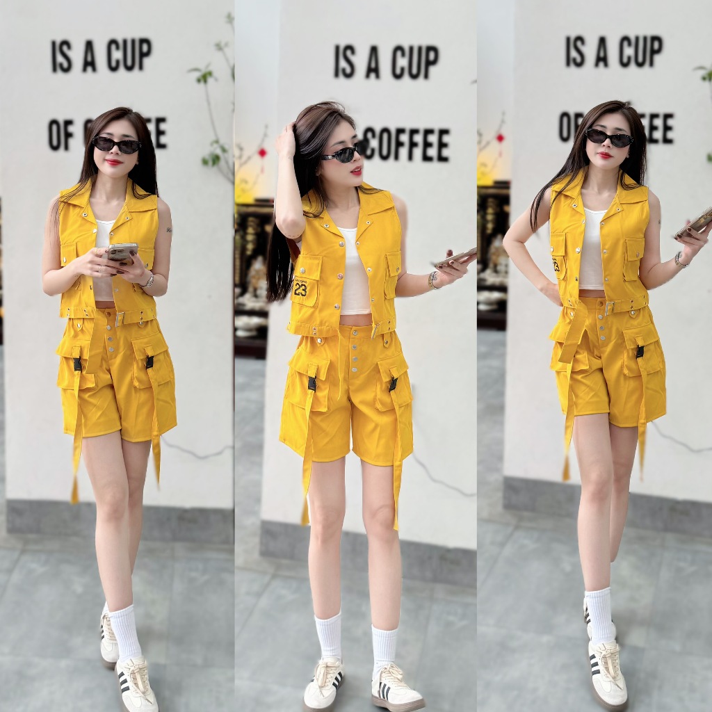 Bộ thể thao nữ chất kaki mềm quần short túi hộp + ao khoác ngoài, đi chơi,tập thể thao...(LT-11)
