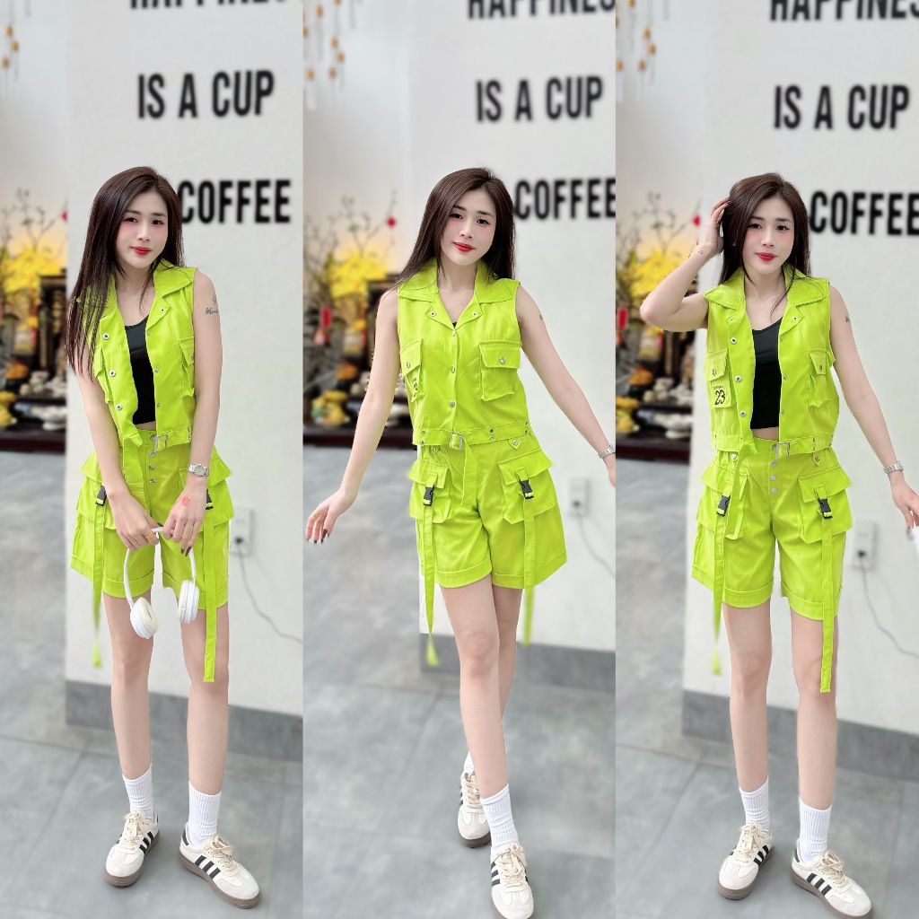 Bộ thể thao nữ chất kaki mềm quần short túi hộp + ao khoác ngoài, đi chơi,tập thể thao...(LT-11)