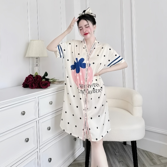 Ảnh Đầm ngủ sơ mi Hisexy cổ chữ y Pijama sơ mi form suông Lụa Latin Cao cấp SM24 3