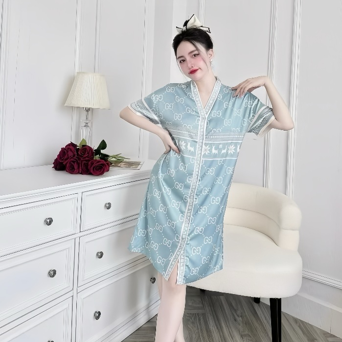 Ảnh Đầm ngủ sơ mi Hisexy cổ chữ y Pijama sơ mi form suông Lụa Latin Cao cấp SM24 2