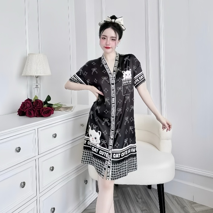 Ảnh Đầm ngủ sơ mi Hisexy cổ chữ y Pijama sơ mi form suông Lụa Latin Cao cấp SM24 4