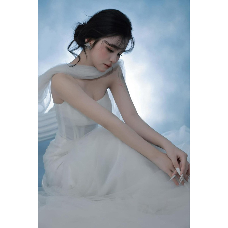 khăn voan choàng cổ cho cô dâu màu trắng tinh