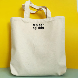 Túi tote, Túi vải bố canvas cotton in tên theo yêu cầu đeo vai thời trang hàn quốc đựng vừa A4 - yc196