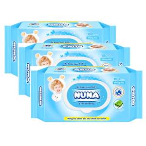 Combo 3 Bao Khăn Giấy Ướt Em Bé Không Mùi Nuna 100 miếng/bao