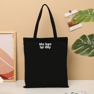 Túi tote, Túi vải bố canvas cotton in tên theo yêu cầu đeo vai thời trang hàn quốc đựng vừa A4 - yc196