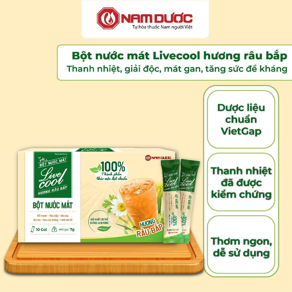 Ảnh Bột nước mát Livecool Nam Dược hương râu bắp 10 góix7g hỗ trợ thanh nhiệt, giải độc, mát gan và thanh lọc cơ thể 1