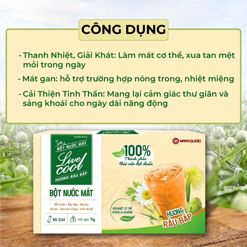 Ảnh Bột nước mát Livecool Nam Dược hương râu bắp 10 góix7g hỗ trợ thanh nhiệt, giải độc, mát gan và thanh lọc cơ thể 3