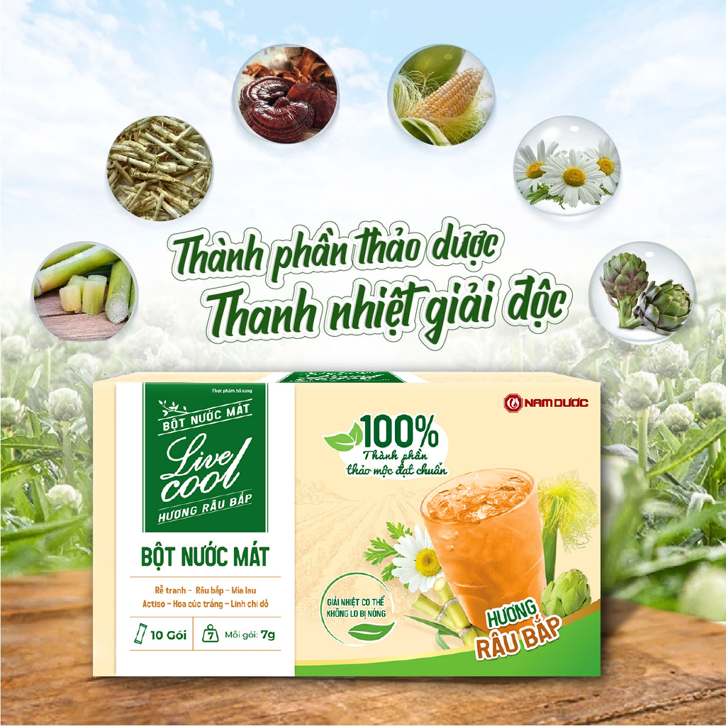 Ảnh Bột nước mát Livecool Nam Dược hương râu bắp 10 góix7g hỗ trợ thanh nhiệt, giải độc, mát gan và thanh lọc cơ thể 2