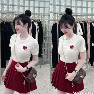 Áo Phông Nữ Cổ Tròn ÔM BODY Thuê Tim Viền Nổi