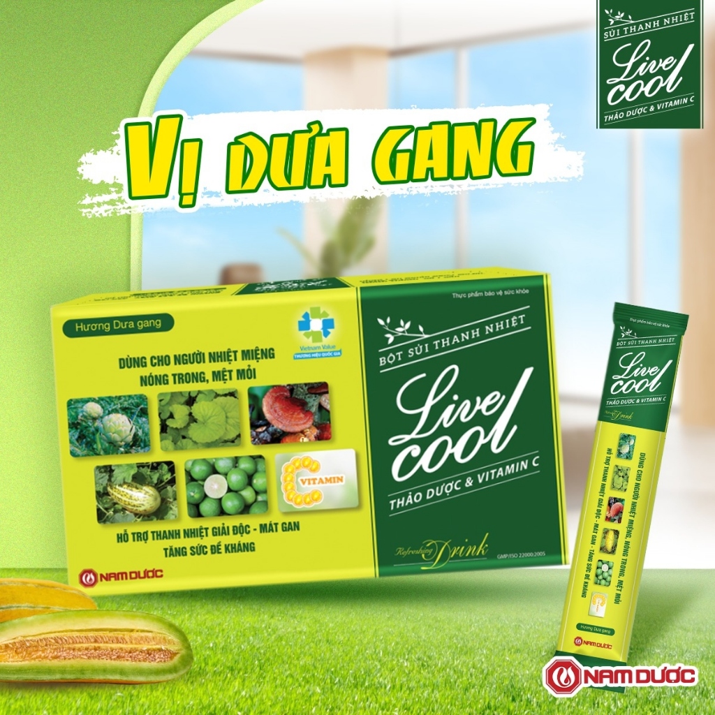 Ảnh Bột sủi thanh nhiệt Livecool Nam Dược hương dưa gang hộp 10góix7g hỗ trợ giảm nhiệt miệng nóng trong 2