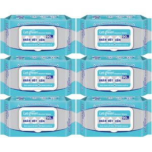 Combo 6 Bao Khăn Giấy Ướt Có Cồn Let-green 90 miếng/bao