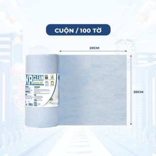 Cuộn khăn giấy lau bếp xanh KRCLEAN 100 tờ 20x20cm - Khăn lau bếp thấm hút đa năng, lau chén bát, lau tay